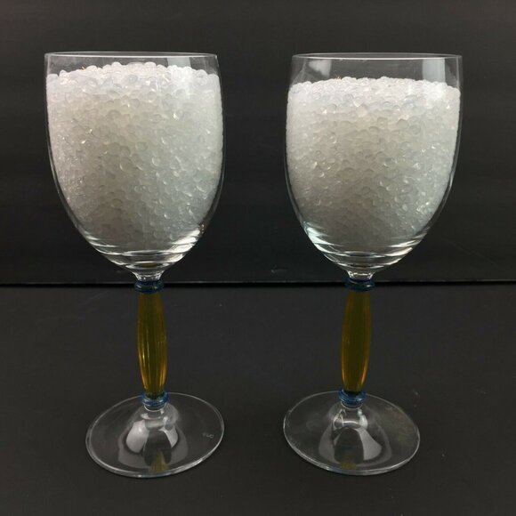 Yellow Stem Wine Glass Set Of 2 Drinking Cups Kitchen Drinkware - Picture 3 of 12